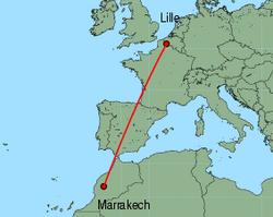Map of route from Marrakech to Lille